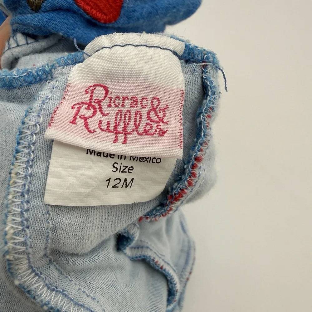 Ricrac & Ruffles Girls 24M-2T Blue Terrycloth Cotton Chicken Applique Romper